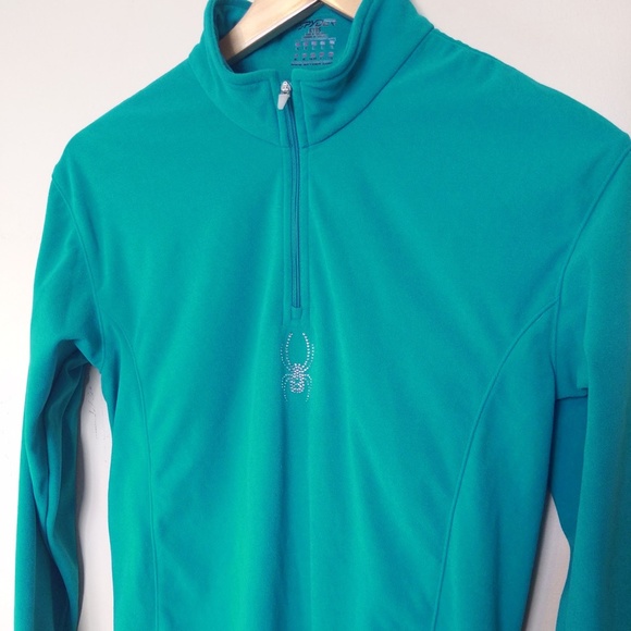 Spyder Kyds Girls Teal Shimmer Bug Fleece Half Zip Sweatshirt SZ XL - Picture 5 of 10